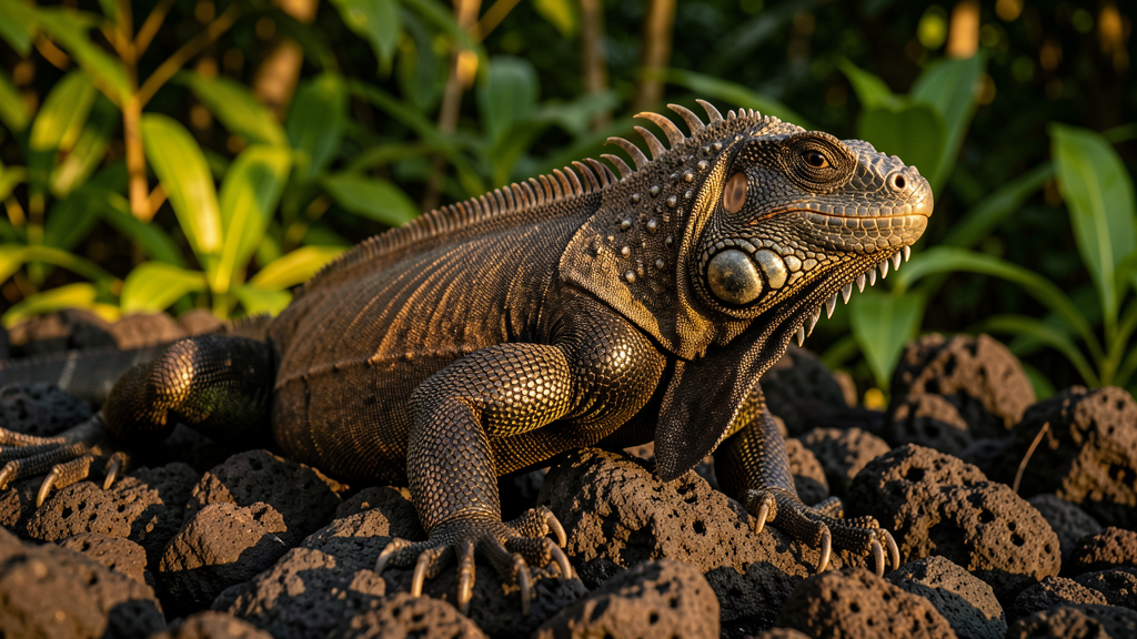 Black iguana on volcanic rocks, Costa Rica